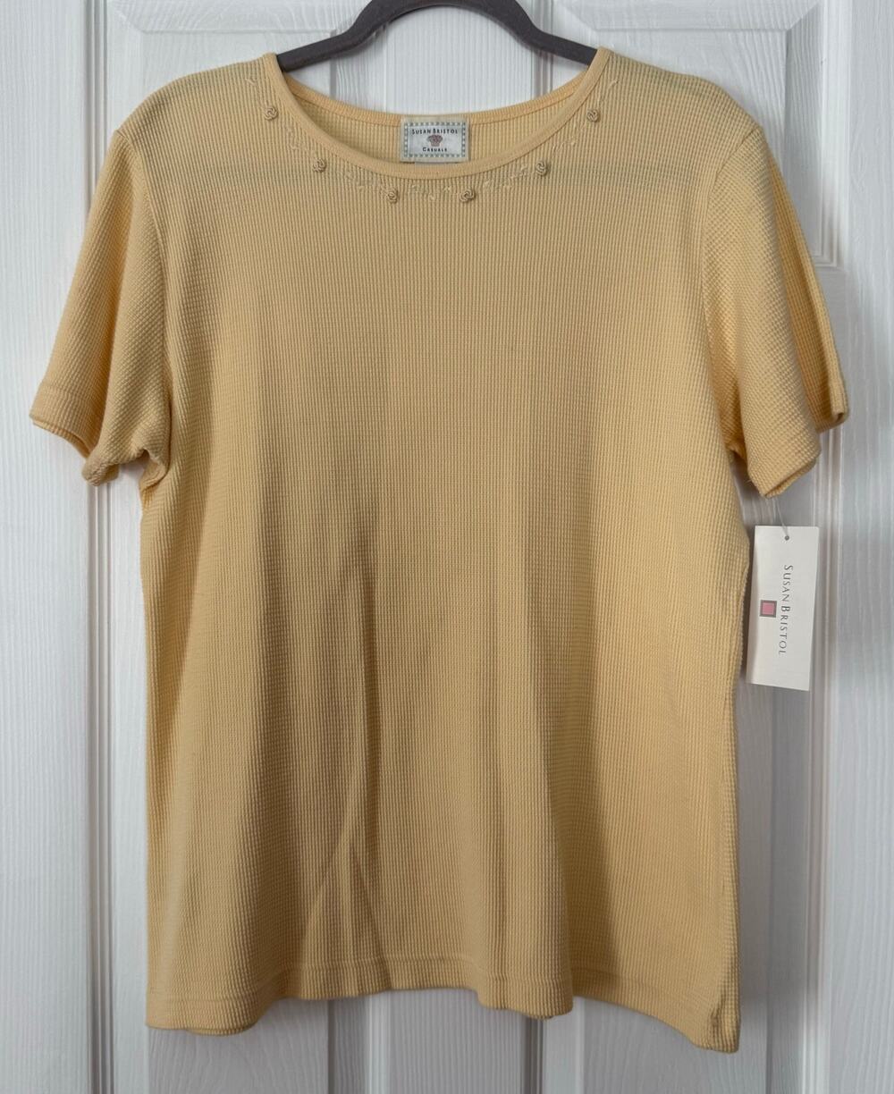 Susan Bristol New Women's 100%Cotton Yellow Waffle Knit Top Size Large